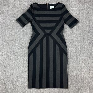 Maeve Dress Womens 4 Black Gray Striped Sheath Midi Office Career Business Chic
